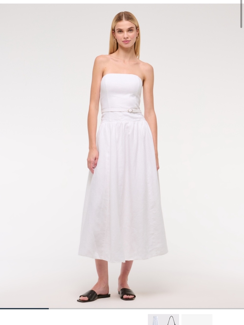Premium Linen Drop-Waist Belted Midi Dress